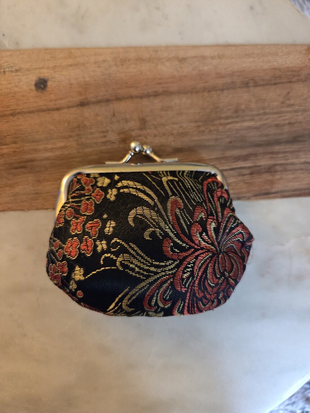 Black and Red Floral Brocade Coin Purse